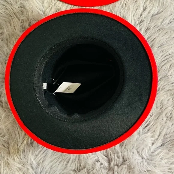 J. ELISE BOUTIQUE Women’s‎ Red Black Accent Bottom Fedora Hat - Picture 3 of 3